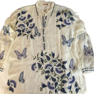 Johnny Was “slim Audrey tunic Amelia”-rayon-embroidered butterflies/flowers-NWT